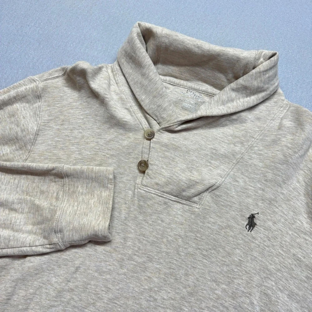 Polo Ralph Lauren Mens Large Oatmeal Heather Shawl Collar Pullover